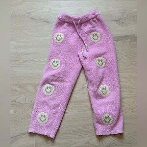 Lola + The Boys Girls Pink Fleece Chenille Lounge Smiley Face Pants Sz 6 GUC